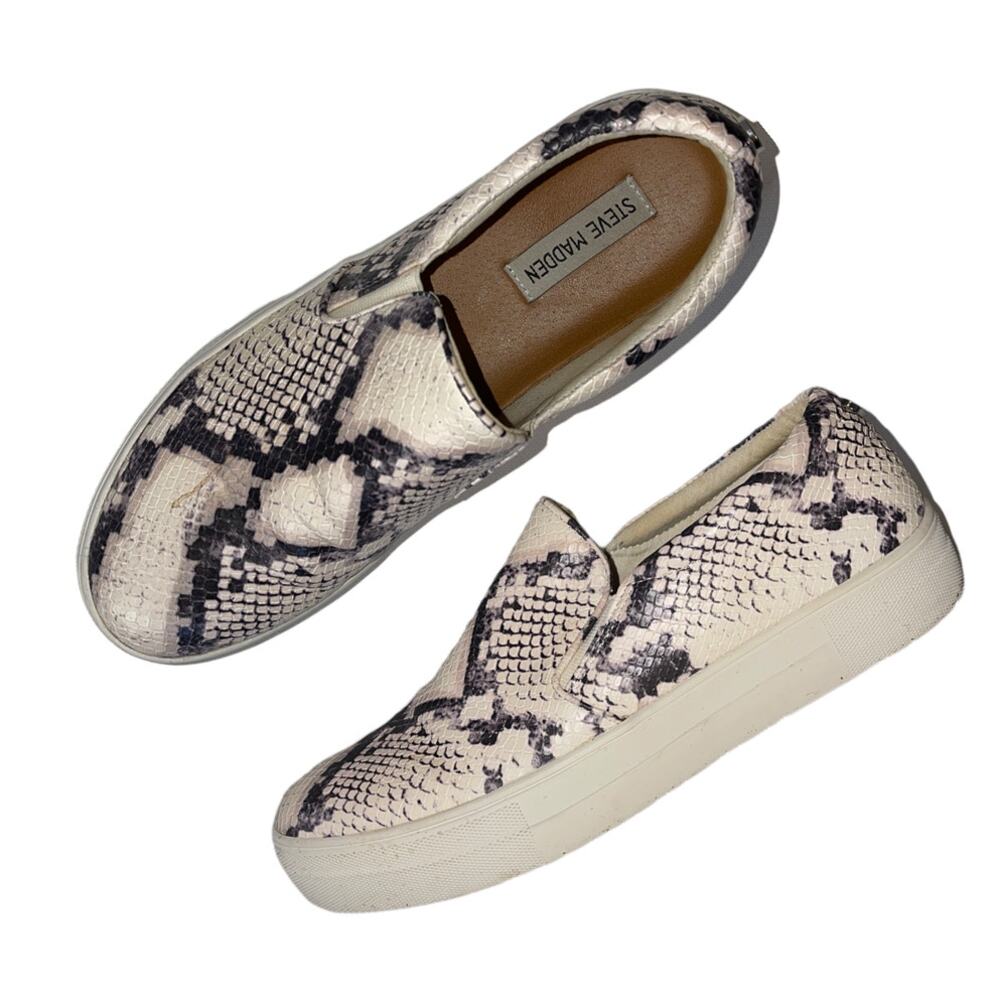 Steve Madden Gills Slip On Platform Snakeskin Beige Sneaker Size 10